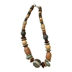 Vintage Bead Metal Necklace Bobo Chunky Hook Closure Clasp Brown Earth Tone